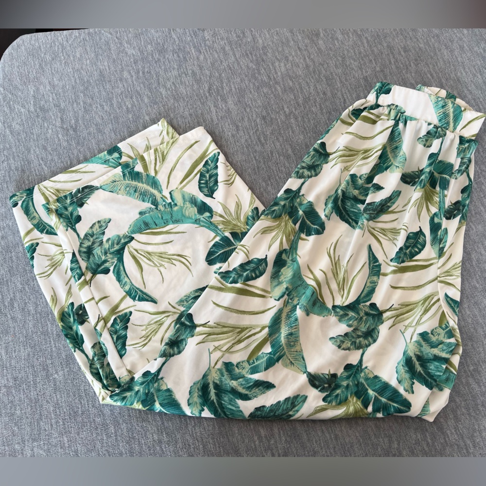 Blashe wide‎ leg leaf print pants women’s M tropical swimsuit coverup summer